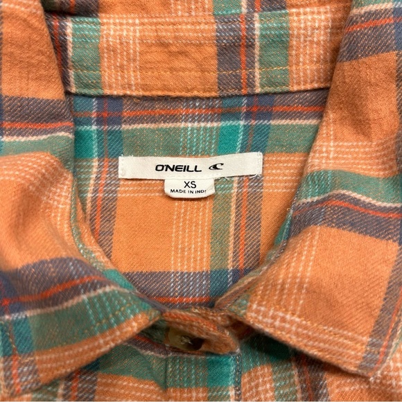 *NWT* O’Neill Nash Flannel Standard Fit Shirt, Sz XS, Peach/Orange, Green, Plaid - Picture 9 of 11